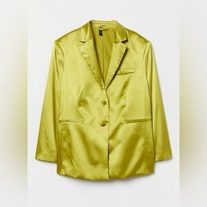 H&M Satin Blazer in Chartreuse Yellow